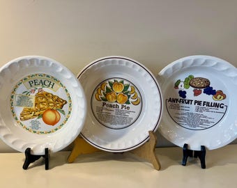 Vintage Ceramic Pie Plates - Peach Pie Plate, Any-Fruit Pie Filling Plate