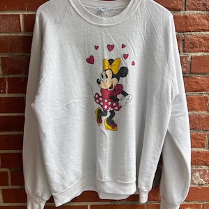 Felpa girocollo bianca con punto singolo vintage di Minnie Mouse