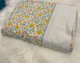 Lenzuolo matrimoniale Vintage Wabasso – Floreale a fiorellini, bordino blu