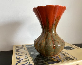 MCM Vintage Canadiana Pottery Orange Drip Glaze Bud Vase with Scalloped Rim 2437 Canada
