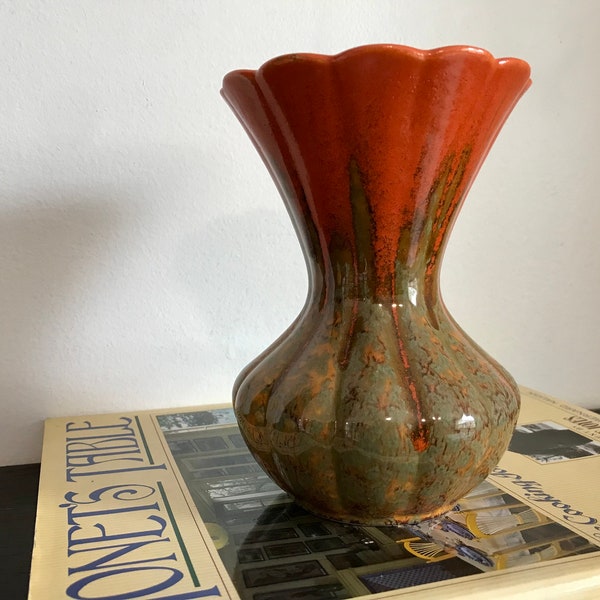 MCM Vintage Canadiana Pottery Orange Drip Glaze Bud Vase with Scalloped Rim 2437 Canada