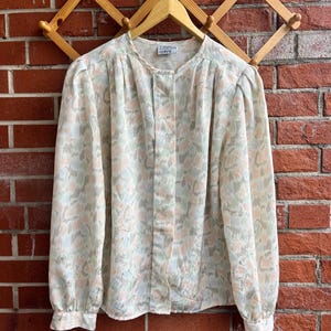 Vintage Pastel Abstract Print Spring Blouse - 80&#39;s Vintage Clothing