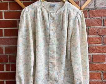 Vintage Pastel Abstract Print Spring Blouse - 80's Vintage Clothing