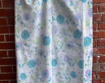 Vintage Muslin No-Iron Double Floral Flat Sheet - Lavender, Blue and Green Floral Spring Flat Sheet - Flower Power Flat Sheet