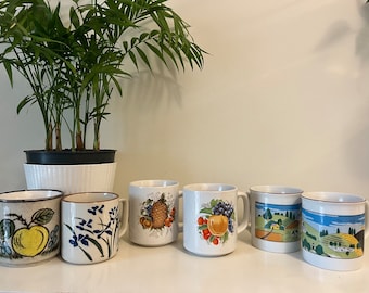 Vintage Stoneware Mugs – Otagiri Japan, Fruit & Village Scenes