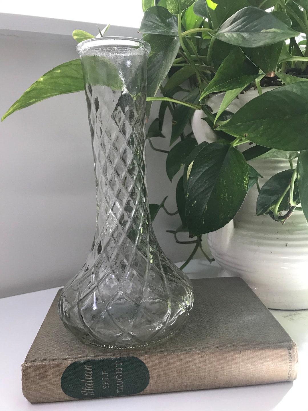 Vintage Hoosier Clear Glass Floral Bud Vase Etsy
