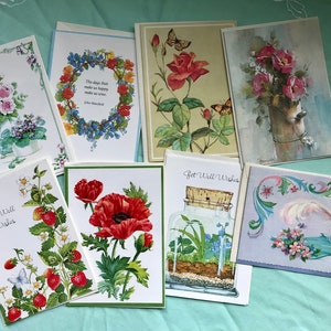 Cartes de voeux vintage - Cartes de rétablissement vintage - Cartes florales vintage des années 70 - Éphémères de scrapbooking - Éphémères de journalisation - Fabriqué en CAO