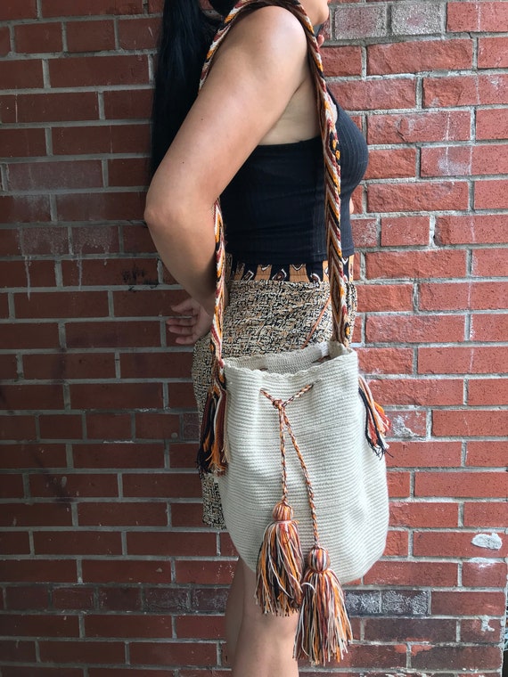 Boho Woven Bucket Bag or Purse - Traditional Colo… - image 1