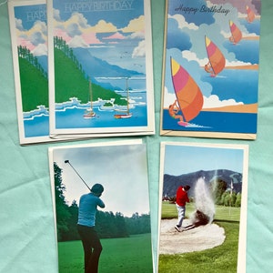 Cartes vintage de joyeux anniversaire - Cartes d'anniversaire vintage sur le thème du sport - Carte d'anniversaire de golf des années 1970 - Cartes d'anniversaire de voile-Scrapbook éphémères des années 70