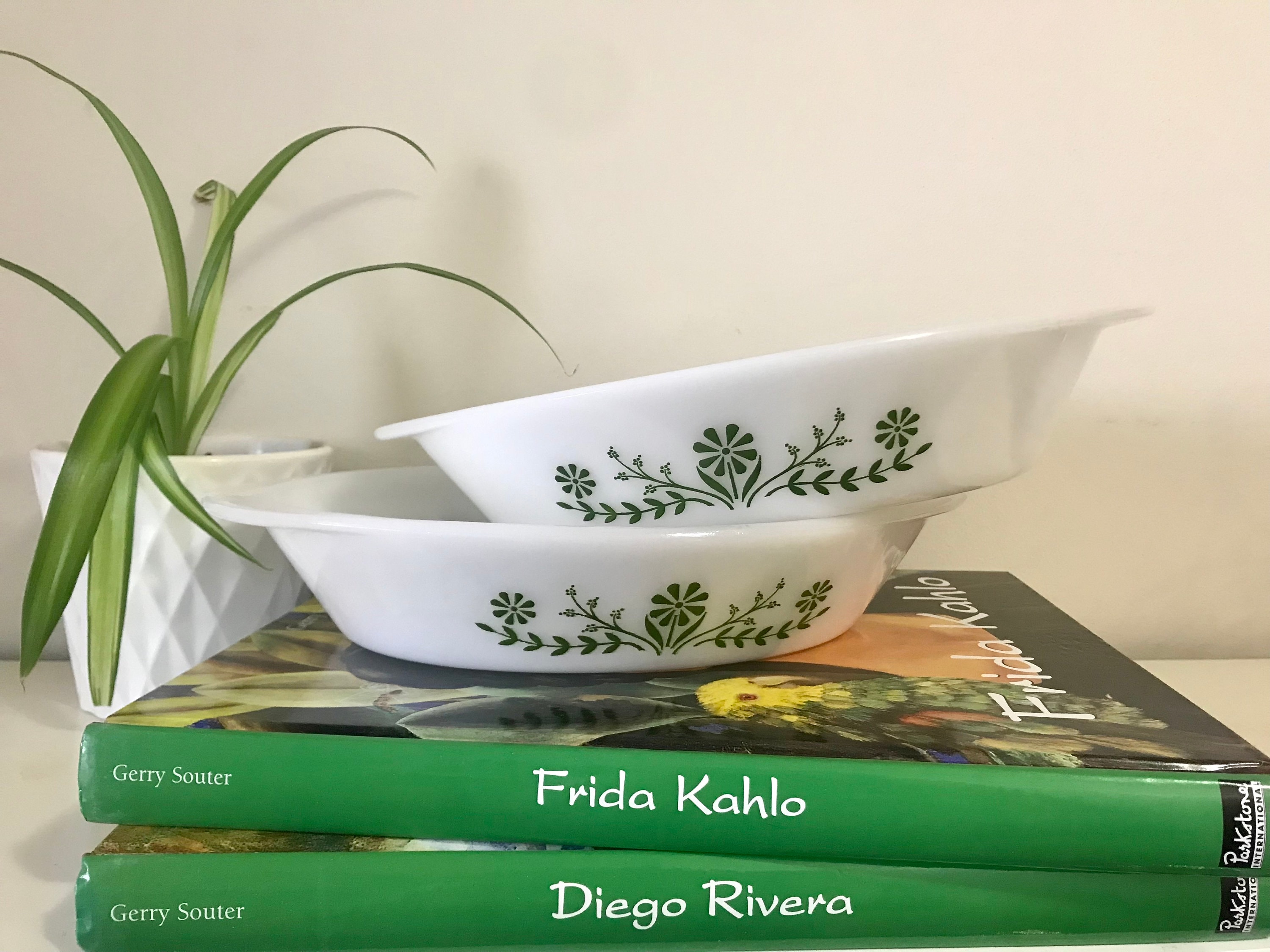 Vintage Glassbake Divided Casserole Dish Primrose Green Floral Etsy