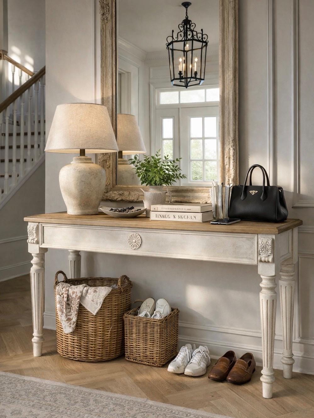 French Style Console Table, Antique White Entryway Table, Louis