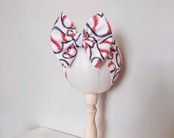 Baseball Heart Big Bow - Sports Stretchy Head Wraps for Newborns and Babies