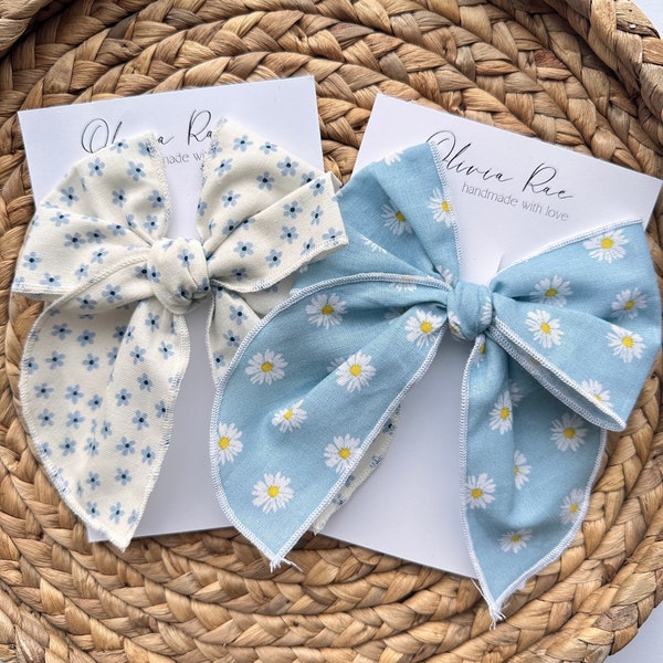 Blue Flower Classic Fable Bow, Spring Hair Bows, Hair Bows for Girls, Fable Hair Bow, Toddler Hair Bow, Blue Hair Bow