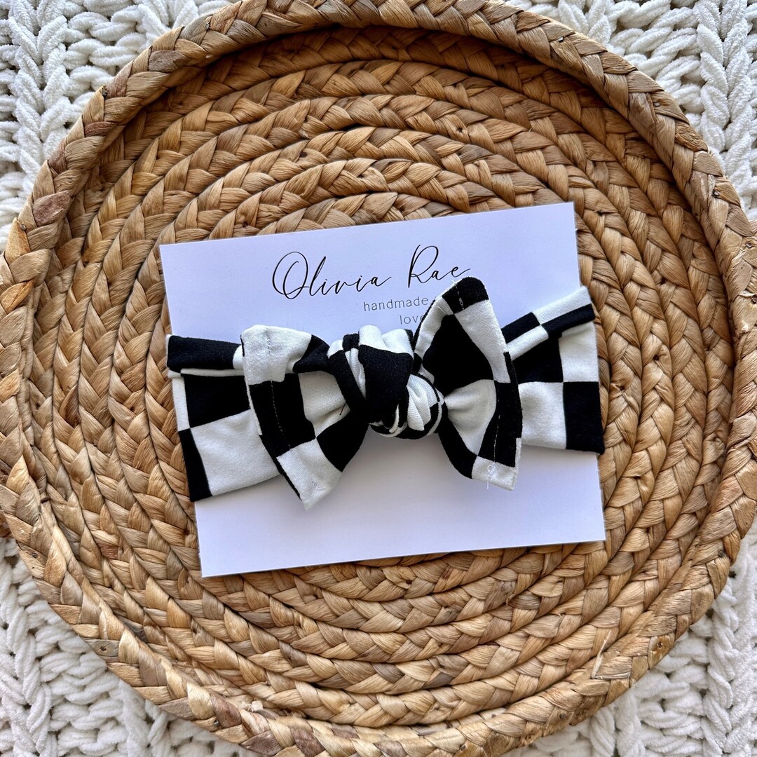 Adjustable Black and White Checker Headband, Newborn Headband, Baby ...