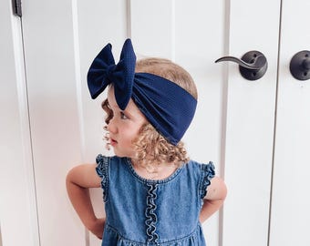 NAVY Blue Big Bow - 4/5 inch bow - Big Bullet Bow - Oversized Hair Bow - Fall Headband - Newborn Bows - Baby Headband