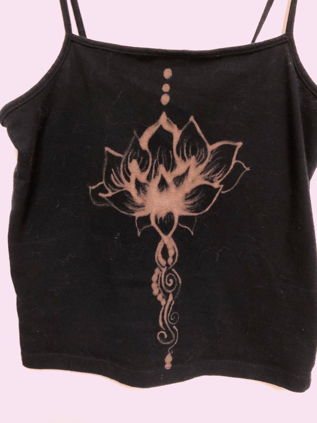 Bleach Art Painting Lotus Flower Tank Top Spaghetti Strap Cami Crop