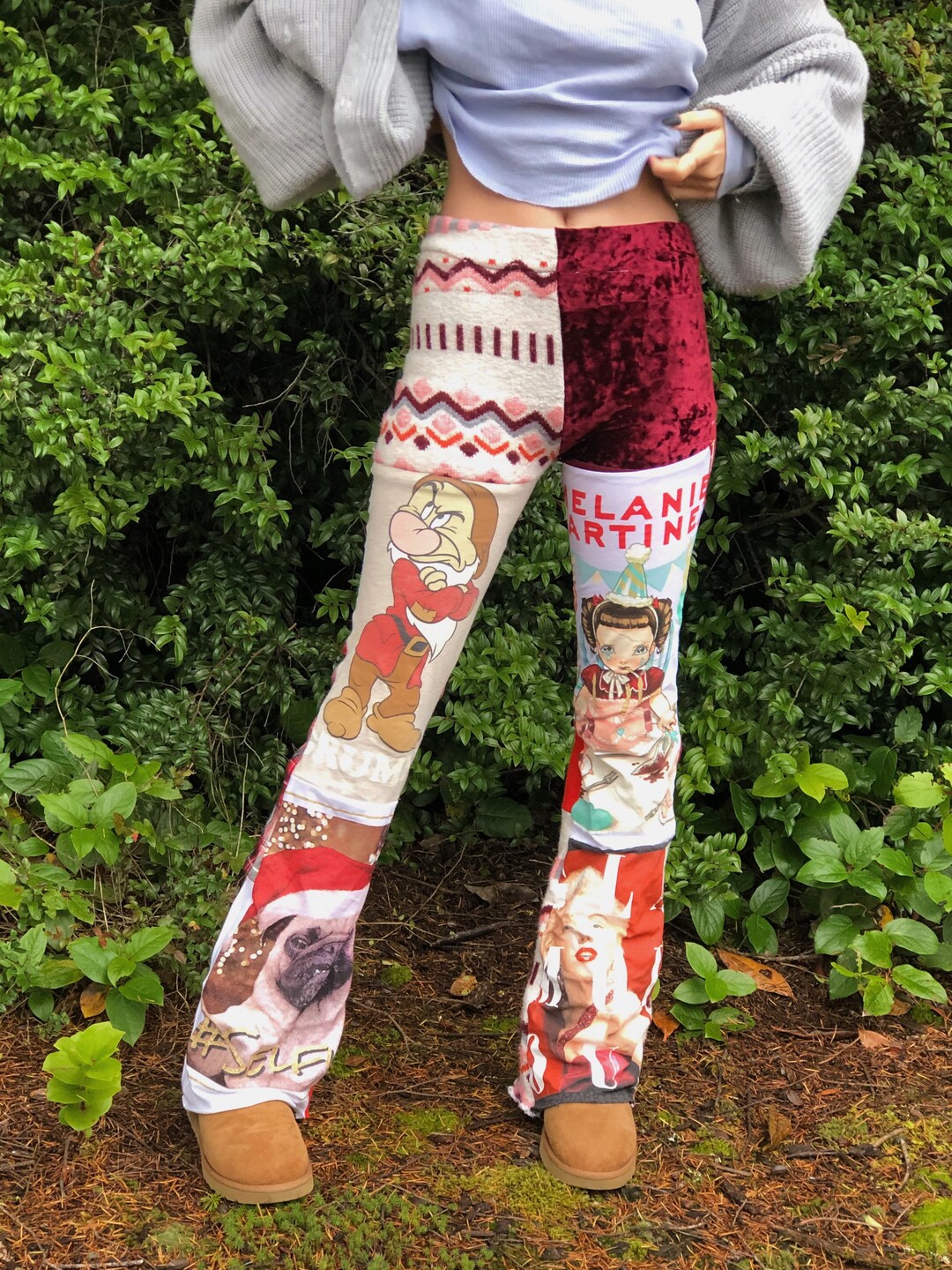 Custom Patchwork Upcycled T Shirt Leggings Pants Flares One of a Kind ...