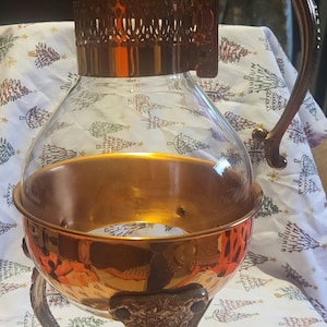 Vintage Princess House Copper Coffee Tea Pot Carafe Warming Stand 14&quot; Tall w/lid