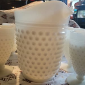 Anchor Hocking White Hobnail Milkglass Goblets and Pitcher