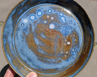 RESERVED *** Small (Dessert Plate) - Handmade Blue Spots Stoneware Plate (7")