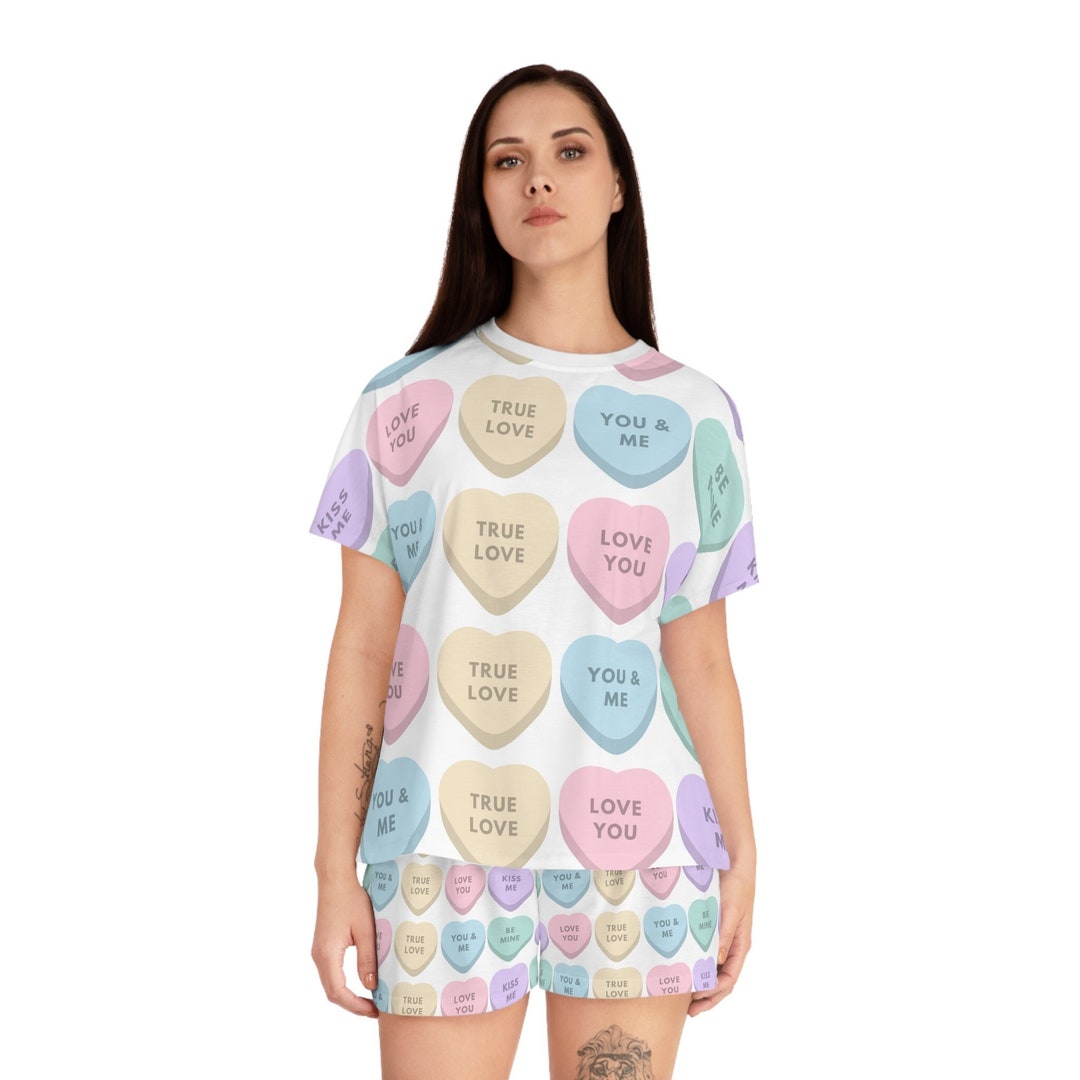 Candy Heart Pajamas. Loungewear Set. Valentine Day Pajama Etsy