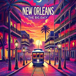 Póster de viaje de Nueva Orleans, retro, decoración de pared, impresión de viaje vintage, colorido, arte IMPRIMIBLE, DESCARGA INSTANTÁNEA, arte de pared grande