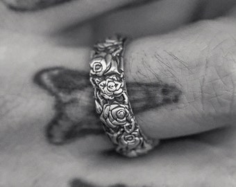 Sterling Silver Rose Ring Unique Flower Wedding Ring for Couples Romantic Rose Band, Cool Male Pinky Rose Ring Dainty Rose Ring For Womens