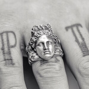 925 Silver Apollo Signet Men Ring, Greek Gods Mythology Apollo Ring, Fantasy Ring in Oxidized Sterling Silver, Sculptural Ring, Ring For Men
