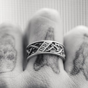 Jesús Inri Crucifijo Anillo Corona de Espinas Anillos de Plata para Hombre Rey de los Judíos Anillo de Banda Hecho a mano Sterling Inri Anillo de Boda Católico Regalo