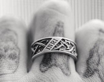 Handmade INRI Crucifix Ring, Oxidized Sterling Silver Crown of Thorns