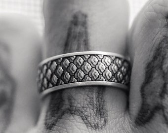 Oxidierter Sterlingsilber japanische Welle Ring, Herren Ehering