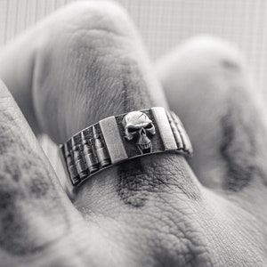 Biker Skull Pinky Rings For Man Gothic Biker Ring 925 Sterling Handmade Male Ring Cool Gift For Boyfriend Engraved Promise Ring Jewelry Dad