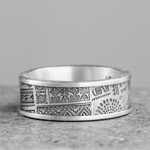 Maori Polynesian Band, Hawaiian Wedding Jewelry, Samoan Culture Maori Tribe Pattern, Mens Fashion Tribal Silver Ring Silver Ethnic Ring Gift