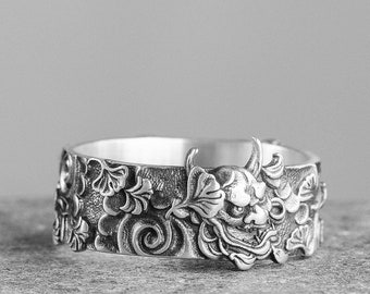 Hannya Ring Mixed Metals Silver and Brass, 2 Stacked Rings, Oni