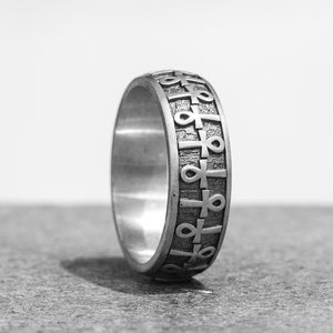 Bague ankh égyptienne en argent délicate, bande de la mythologie ancienne, bague cool gravée en argent sterling pour homme, bijoux bague hiéroglyphique clé de vie