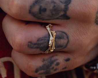 Gold Bone Ring 14k Skeleton Band Ring Solid Bone Wedding Band 14k Gold Bone Ring 18k Solid Gold Bone Rings For Man