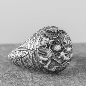 Bague en argent sterling dragon Phoenix bague pour homme faite à la main bague pour homme Unique chevalière de la mythologie chinoise cadeau pour mari ou papa bague homme cool auriculaire