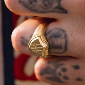 Anillo de escudo de oro de 14 k Anillo de sello de espada de 18 k Anillo de sello sólido Anillo de oro de 14 k hecho a mano Anillo de escudo de espada de oro sólido de 18 k para hombre