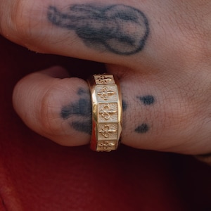 Gouden fleur de lys-ring 14k fleur de lys-bandring stevige fleur de lis trouwring 14k gouden fleur de lys-ring 18k massief gouden ringen voor heren