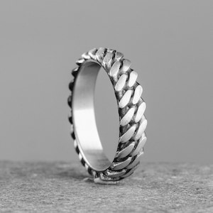Sterling Silver Cuban Link Chain Ring Wedding Unisex Band Ring, Anniversary Jewelry Gift For Boyfriend, Men&#39;s Handmade Band Wedding Ring