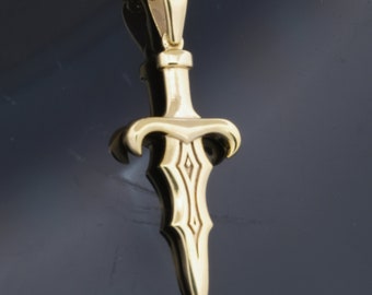 14k Gold Sword Pendant, Solid Gold Necklace, Gift for Him