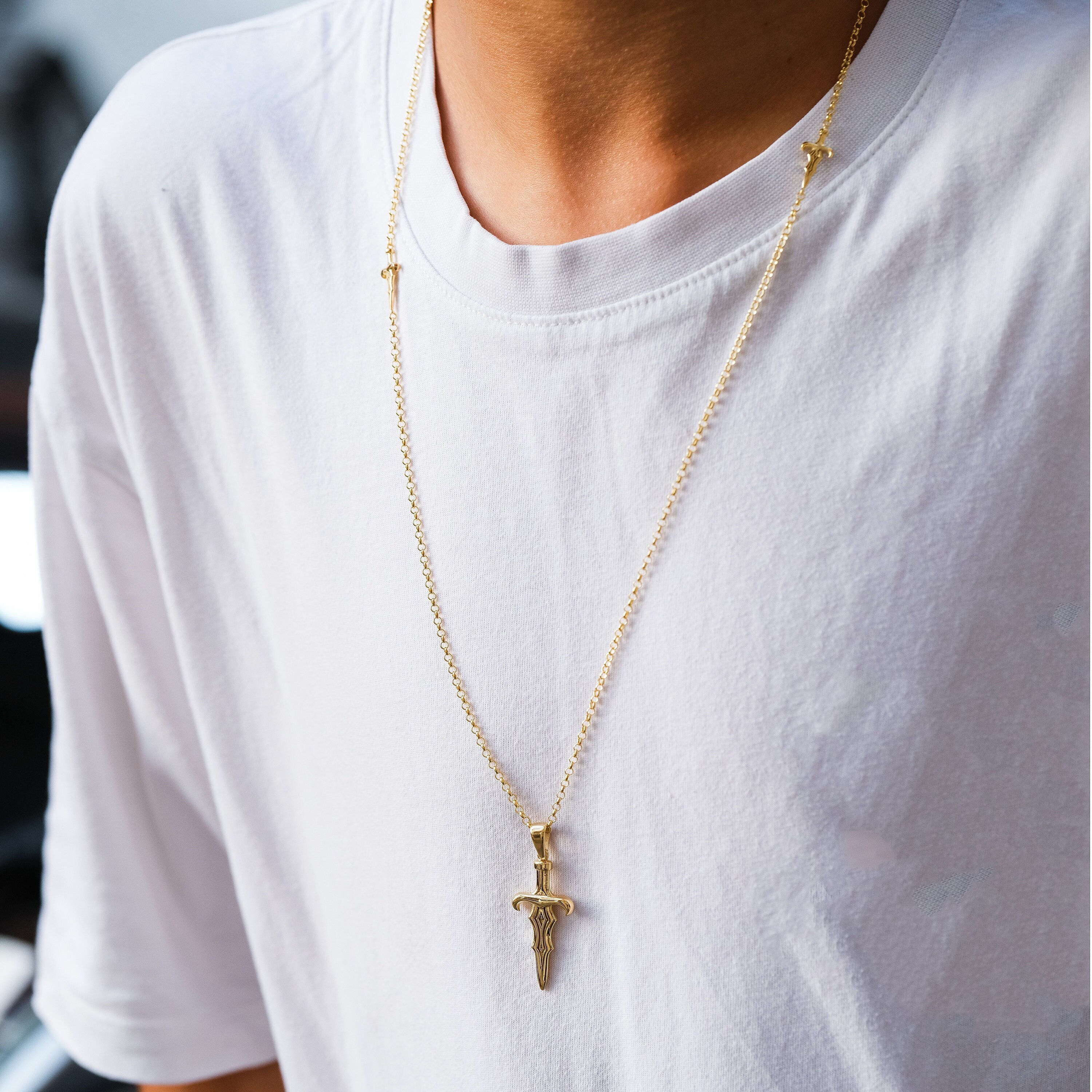 14k Gold Sword Pendant 18k Solid Sword Necklace Gold Pendant For Man Sword Charm 14k Gold Jewelry Gift For Boyfriend