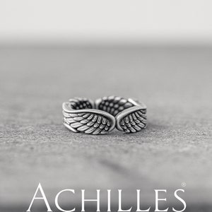 Silver Angel Wings Men Wedding Ring, Handmade Sterling Silver Boyfriend Jewelry Feather Promise Band Cool Statement Ring 925 Pinky Ring Gift