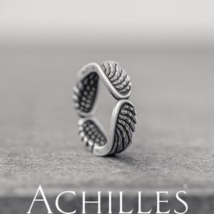 Silver Angel Wings Men Wedding Ring, Handmade Sterling Silver Boyfriend Jewelry Feather Promise Band Cool Statement Ring 925 Pinky Ring Gift