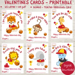 Printable Basketball Valentines Day Tags / Cards, Valentines Cards for school, Teachers Valentines Day Card,  Basketball Valentines Cards