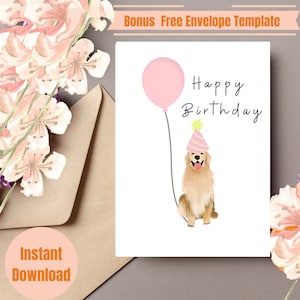 Printable Dog Birthday Card, Printable Birthday Card Funny, Digital Birthday Card from Dog, Greeting Card Printable, Printable Envelope