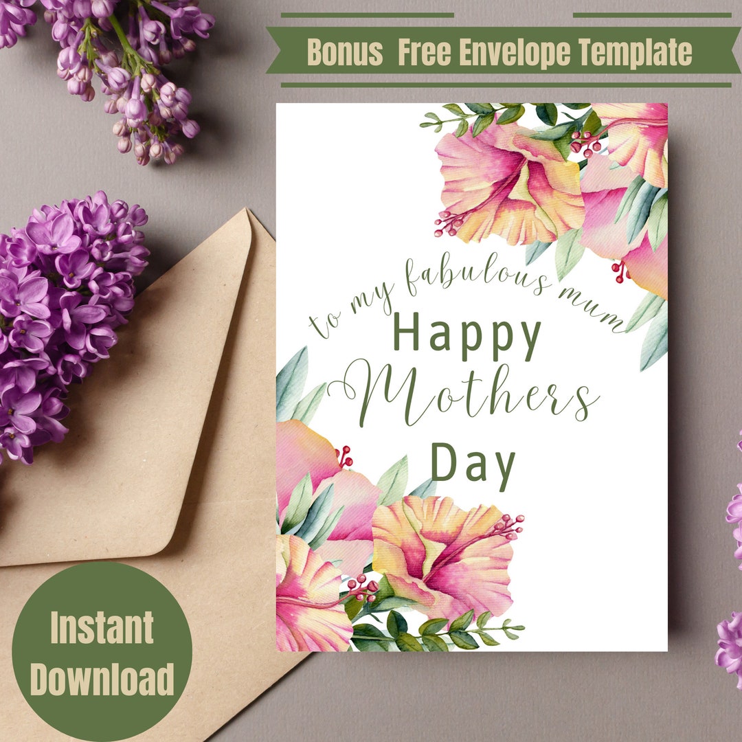 Printable Mother's Day Card, Instant Digital Download, Happy Mothers