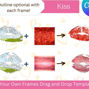 Kiss Canva フレーム、商用および個人用、カスタム入力可能なシルエット、ドラッグ アンド ドロップ、編集可能、独自の画像を追加