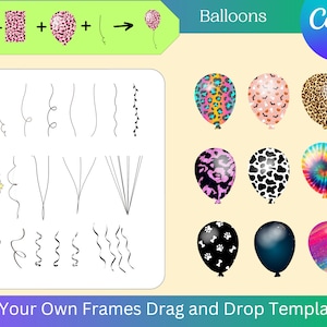 Balloon Canva Frames, 9 Designs & Tails, Commercial and Personal, Custom Fillable Silhouettes, Drag and Drop, Editable, Add Your Own Picture