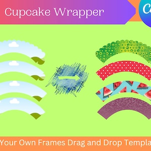 Cupcake Wrapper Canva Frames, 4 Designs, Commercial and Personal, Custom Fillable Silhouettes, Drag and Drop, Editable, Add Your Own Picture